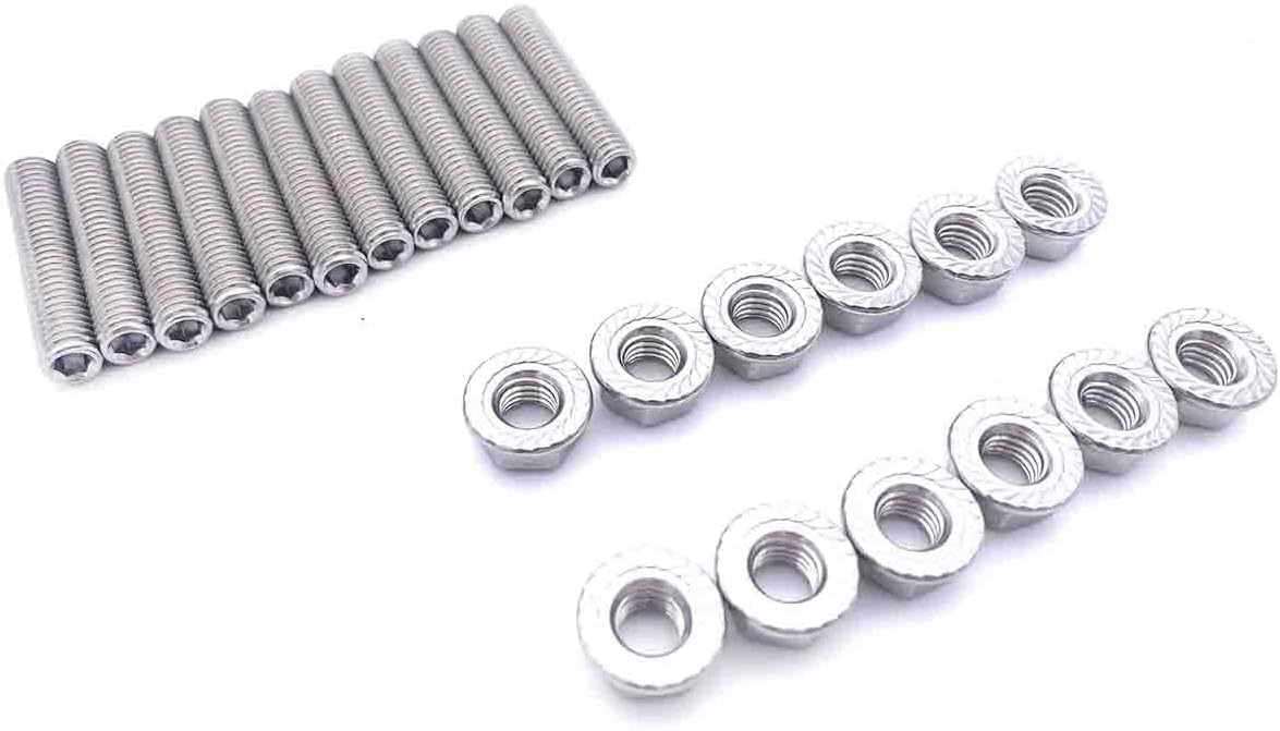 Stainless Steel Exhaust Header Stud Kit for LS & LSX Engines – 304 Polished 40mm Studs with Locking Flange Nuts – Fits LS1 LS2 LS3 LS6 LS7 LS9 4.8L 5.3L 6.0L 6.2L Truck Applications