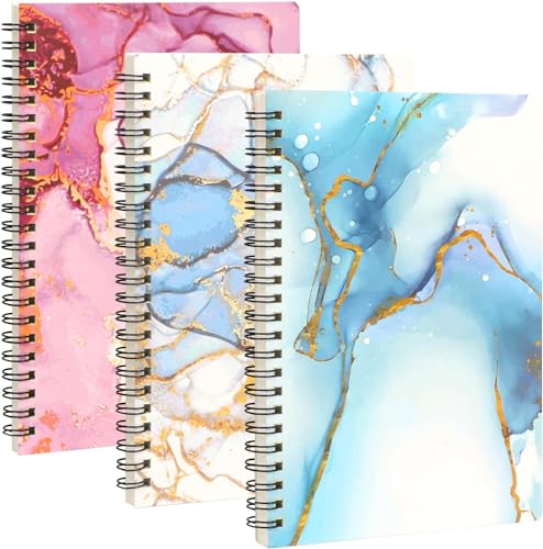 Classycoo Spiral Notebook, Hardcover Spiral Journal,Marble Notebooks College Ruled with 80 Sheets/160 Page, 80 GSM Thick Paper for Student Office School Supplies (BU+PP+BY)