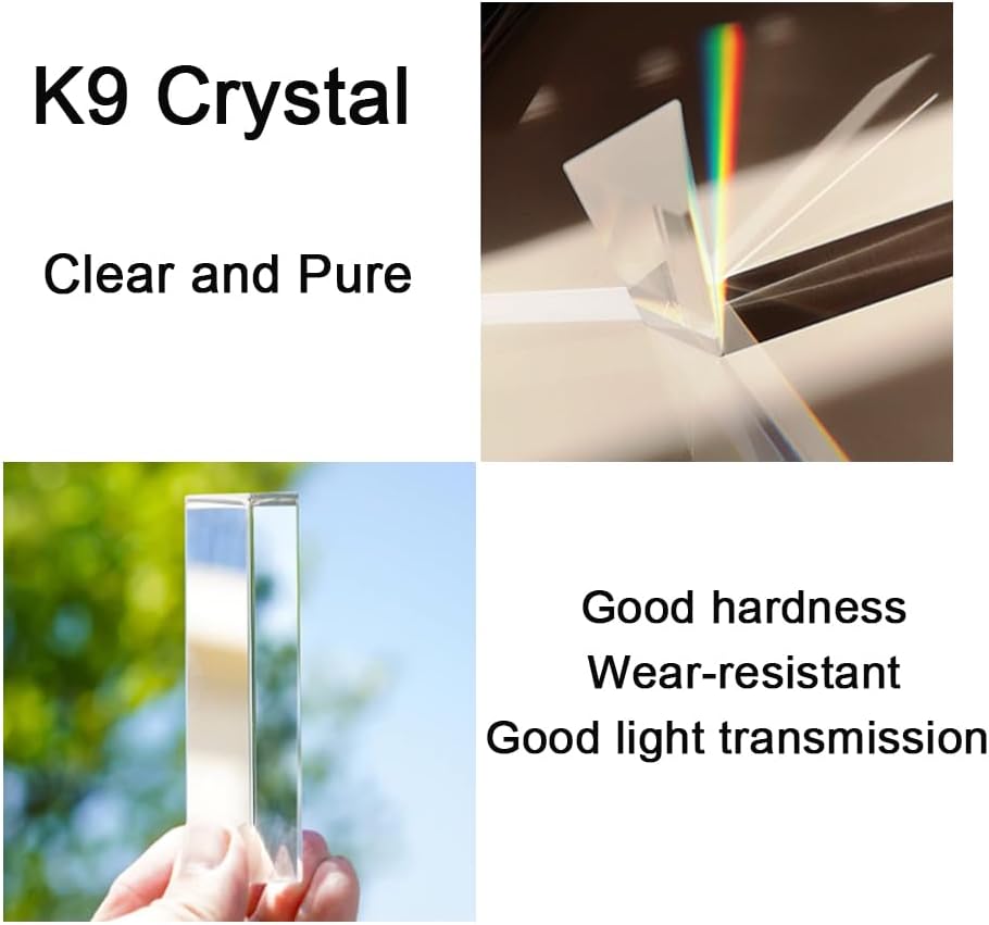 30mm Wide Triangular Crystal Optical Glass Prism, 30/50mm Prism Rainbow Spectrum Experiments Glass, K9 Crystal Triangle Prism, Clear Lens for Spectrum Physics