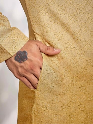 Image of Vardha Men's Cotton Shaded Printed Kurta with Moroccan Pattern and Stitched Design and Mandarin Collar Style | Kurta for Men