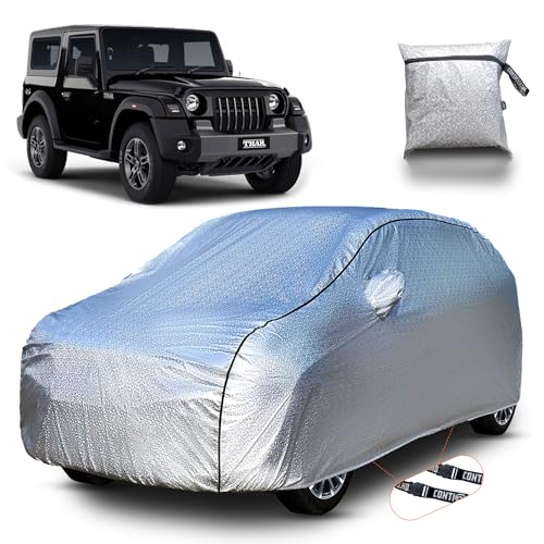 Image of Continental [SilverGuard] Dual Belts Extra Protection Thar Car Cover (2020-2026) Build with Triple Stitched,Waterproof & Dustproof Car Cover for Thar (Metallic Silver).