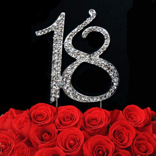 World of Sparkles 120mm Silver Number Cake Toppers with Diamante Diamonds Rhinestones Fancy Birthday Kids Children Anniversary Party Supplies Decor (12cm-Silver-18-Eighteen)