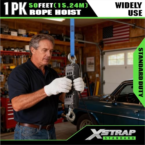 XSTRAP STANDARD Heavy-Duty 2,000LB 50 Feet Rope Hoist Pulley 1 Ton Wheel Block and Tackle System 5:1 Ratio Lifting Power with 2PK 18 Inch Soft Loops (Upgraded 50ft Black) by XSTRAP STANDARD - Image 4