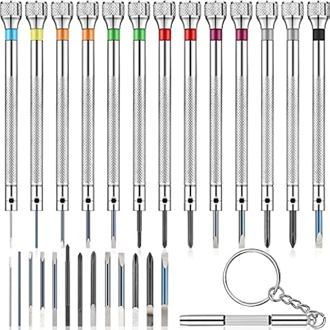 Ocnvlia 13 Pieces Precision Watch Screwdriver Jeweler Watch Screwdriver Set 0.6-2.0 mm with 13 Extra Replace Blades Cover