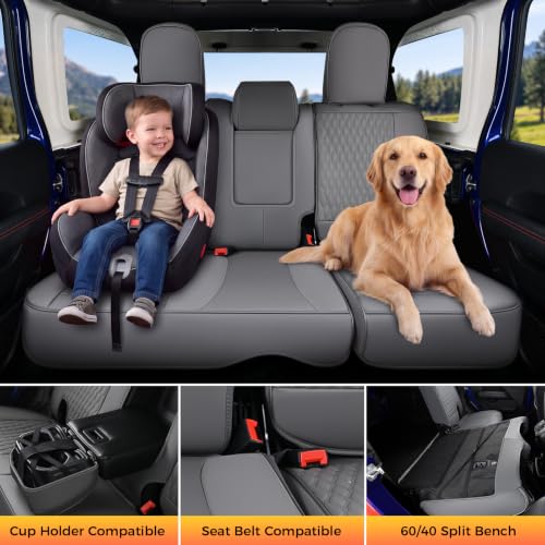 Image of Coverado Seat Covers for 2018-2026 Jeep Wrangler, Waterproof Gray Seat Covers Full Set, Vehicle Leather Seat Protector Cushion for Unlimited Sahara Rubicon Willys Jeep Wrangler JL Seat Covers 4 Door