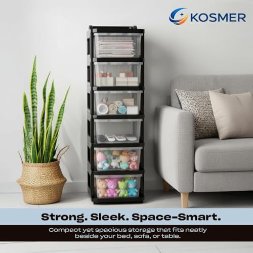 Image of 𝗞𝗢𝗦𝗠𝗘𝗥 𝟱 𝐏𝐀𝐂𝐊 Plastic Rack for Storage Cabinet with Wheels | Multipurpose Storage Almirah Wardrobe for Clothes, Toys, Kitchen Cupboard & Bedroom | Plastic Organizer with Transparent Doors