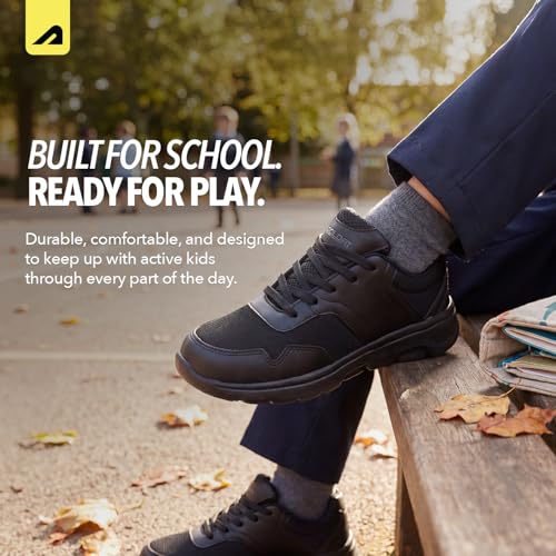 Image of Boldfit School Shoes Black for Boys & Girls Lightweight EVA Sole Breathable Mesh & PVC Upper Anti-Skid Velcro & Lace Closure Uniform Footwear for Kids Comfortable School Shoes