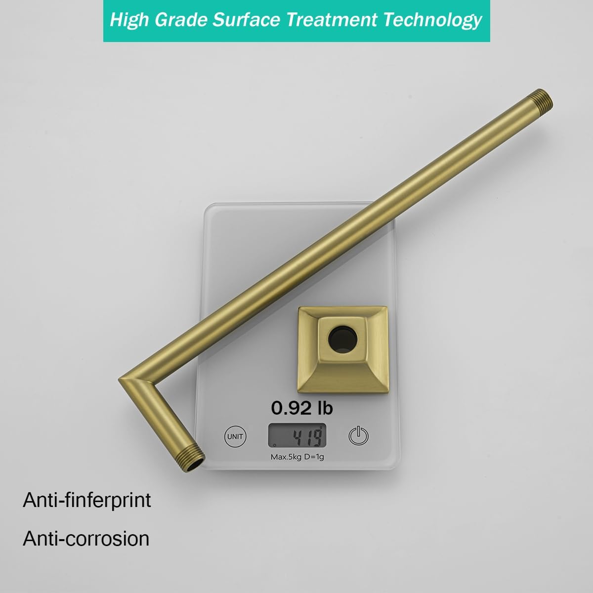 Shower Arm with Flange,Brushed Gold 16 Inch Stainless Steel 90 Degree Rain Shower Head Extension Arm,Wall-Mounted Shower Head Arm for Fixed Shower Head,SE91078-16BG