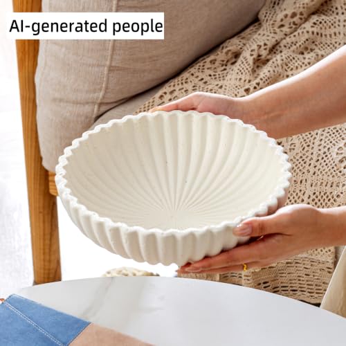 Large Decorative Fruit Bowl,10" Modern Snack Candy Bowl Off White - Image 3