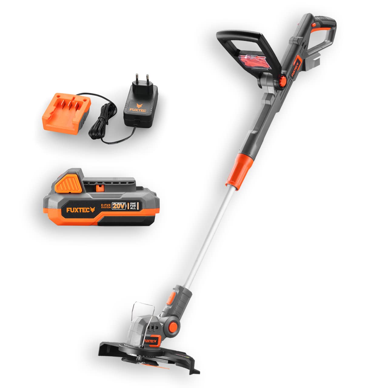 FUXTEC 20V Akku Garten Geräte Set FX-E1RM20ECO-SET & FX-E1RT20-SET • Akku Rasenmäher 30cm & Rasentrimmer 25cm • 2X 2Ah Akku mit Ladegerät • Wechselakku System • Kabellos • Akkumäher mit 30L Fangkorb
