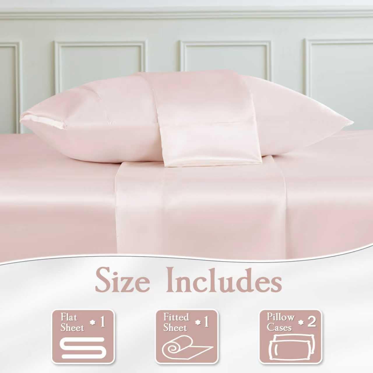 Satin Sheets Queen Size Bed Set,Similar to Silk Sheets,4Pcs Luxury Satin Sheet Set with 15 Inches Deep Pocket (Queen, Light Pink)