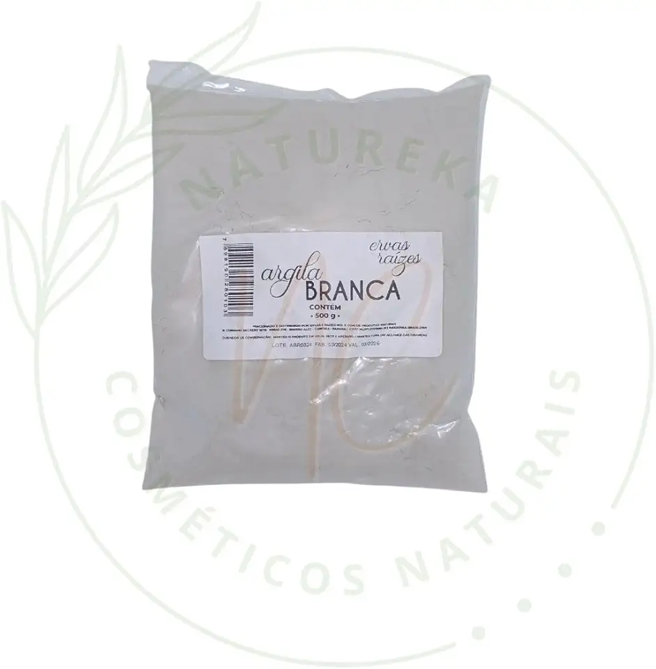 Argila em pó 500g Clareadora Branca Ervas e Raízes Pura