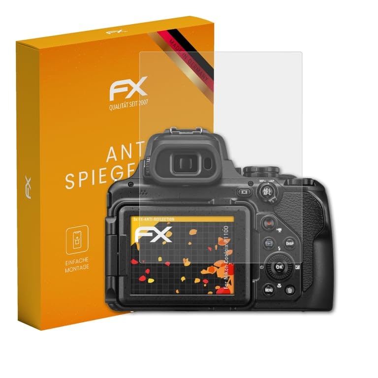 atFoliX Screen Protector compatible with Nikon Coolpix P1100 Screen Protection Film, anti-reflective and shock-absorbing FX Protector Film (3X)