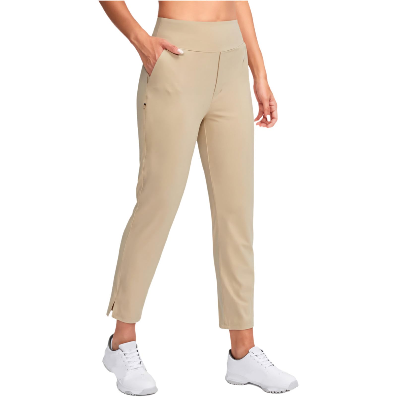 IEFIEL Pantalones de mujer para golf, cintura alta, elásticos, bolsillos, estilo casual, aptos para exterior y negocio