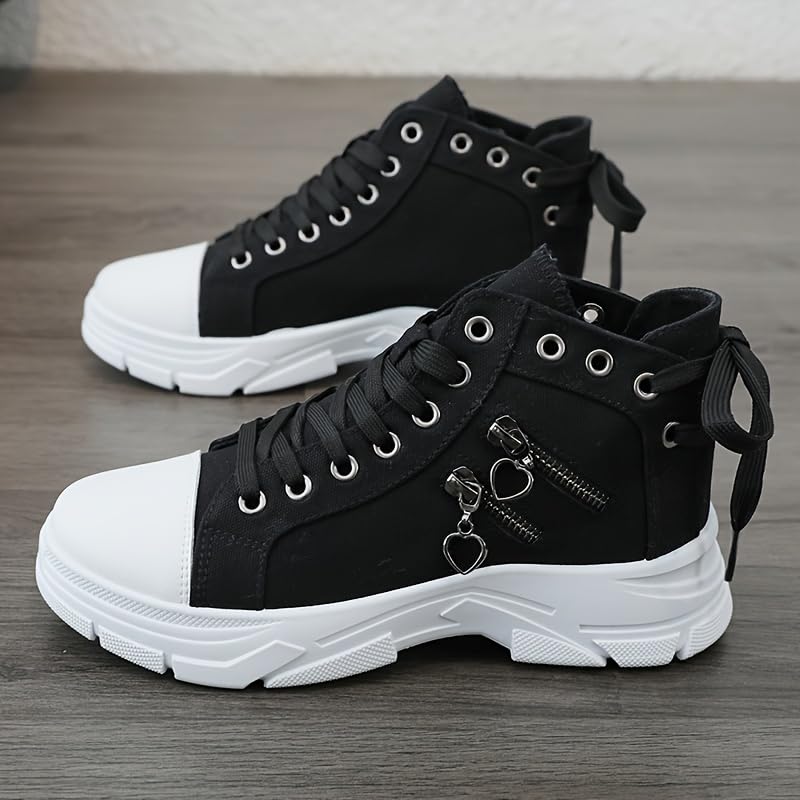 Comfortable Women's Canvas Platform Sneakers with Side Zipper Design for Casual Outdoor Wear and Valentine's Day Gifts3