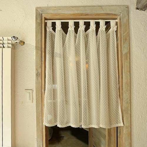 Rideau transparent salon coton 135x230 cm avec pompons dressing - 2