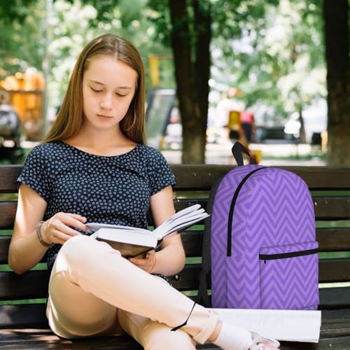 Purple Wavy Stripes Fashionable Daypack 17 Inches Zippers Backpack Double Shoulder Bag for Women Men 5