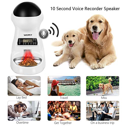 WOPET Automatic Cat Feeder, Dog Auto Food Dispenser with Stainless Steel Food Bowl,1-4 Meals per Day Voice Recorder and Portion Control for Small & Medium Pets (3L)