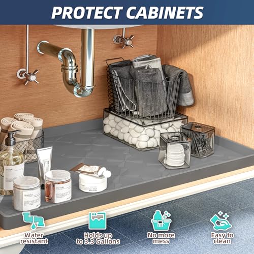 SIKADEER 28" x 22" Under Sink Mat Waterproof, Silicone Mat Kitchen Drawer Shelf and Cabinet Liner, Sink Protector for Kitchen Organizers and Storage, Boot Tray Pet Food Mats