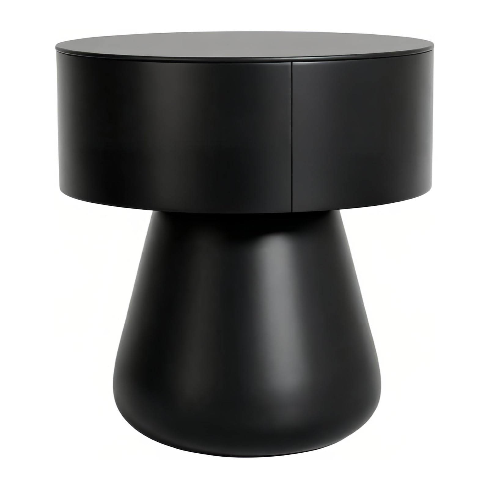 guiling-1986 Bedside Table Nightstand Cylindrical Drawer Cone Base Black Finish for Bedroom Storage Nightstand
