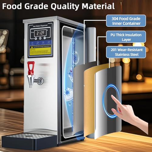 Image of Hot Water Dispenser Commercial Water Boiler Countertop Hot Water Machine Stainless Steel Step-heating Temperature Control 86-212F for Boba Tea Coffee Office Restaurant 1600W, 25L(6.6GAL) /Hour, Silver