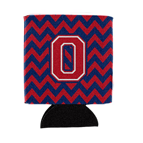 Caroline's Treasures CJ1054-OCC Letter O Chevron Yale Blue and Crimson Can or Bottle Hugger Cooler Washable Drink Sleeve Collapsible Beverage Insulated Holder, Can Hugger, Multicolor