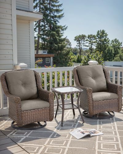 3-Piece-Patio-Swivel-Chairs-and-Side-Table-Set-High-Back-Outdoor-Wicker-Rattan-Rocking-Glider-with-Thick-Cushions-for-Porch-Apartment-Deck-Yard-Poolside-Garden-GreyBrown 3 Piece Patio Swivel Chairs and Side Table Set High Back Outdoor Wicker Rattan Rocking Glider with Thick Cushions for Porch Apartment Deck Yard Poolside Garden GreyBrown