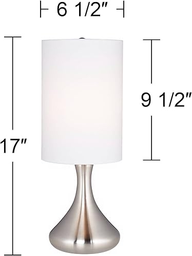 Miniatura 3 de 360 Lighting Mini gotitas de 17 pulgadas de alto, pequeña lámpara de mesa moderna con acabado de níquel cepillado plateado, metal, pantalla blanca,