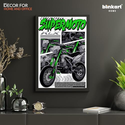 Image of BLINKART Kawasaki KLX CarFramed Posters Gift Items Boys Room Wall Decoration Bedroom Office Studio Synthetic Wood Frame & Acrylic Glass Ready to Hang - 12x8 Inch, (A4 Size) - CAR-141
