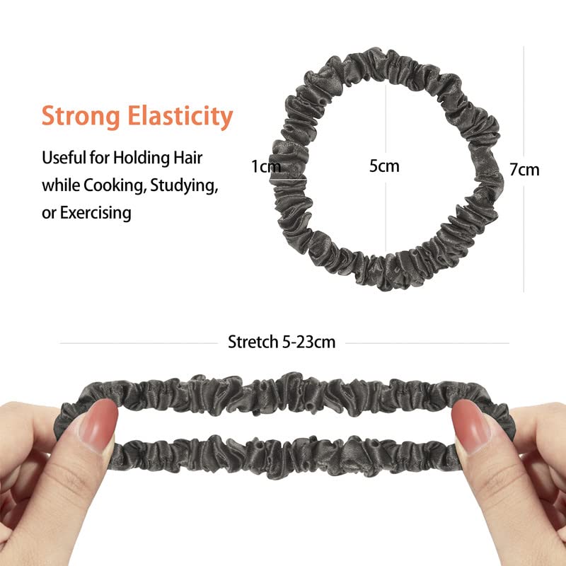 Townssilk Silk Skinnie Scrunchies 100% Pure 22 Momme Mulberry Silk Hair ties for Women Hair bands Friendly Luxurious Elastic Hair bands Set 5pc IronGrey - Image 3