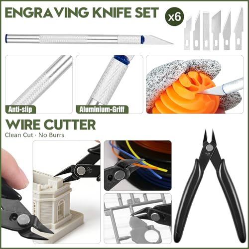 51Pcs 3D Printer Tool Kit with Storage Case, 3D Printing Accessories Including Deburring Tool, Scraper, Wire Knife, Metal Files, Brushes, Hand Drill & Tweezers, Compatible with All FDM 3D Printers - Image 5