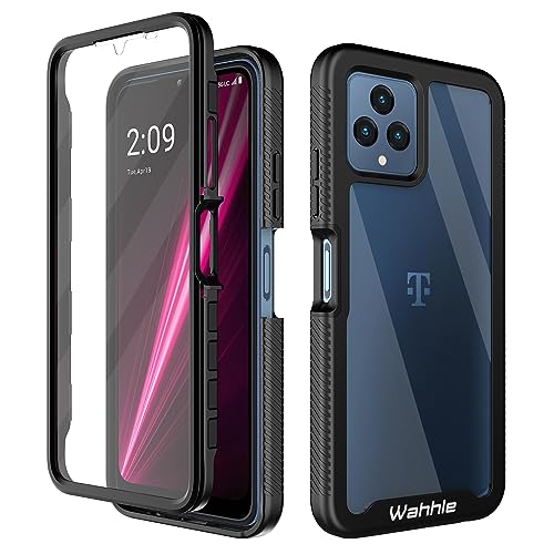 wahhle Compatible with T-Mobile Revvl 6 5G Case, Built in Screen Protector Full Body Shockproof Slim Fit Bumper Protective Phone Cover for T-Mobile Revvl 6X 5G Men Women-Black/Clear