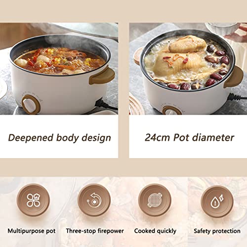 3L Hot Pot Cooker Skillet Steamer - Multifunction Frying Pan 110V Non-Stick Grill Stir-fried Stewed Cookware Steak Noodle Ramen Shabu Shabu Pot - Home Office Party Kitchen Dorm Cooking White - Image 5