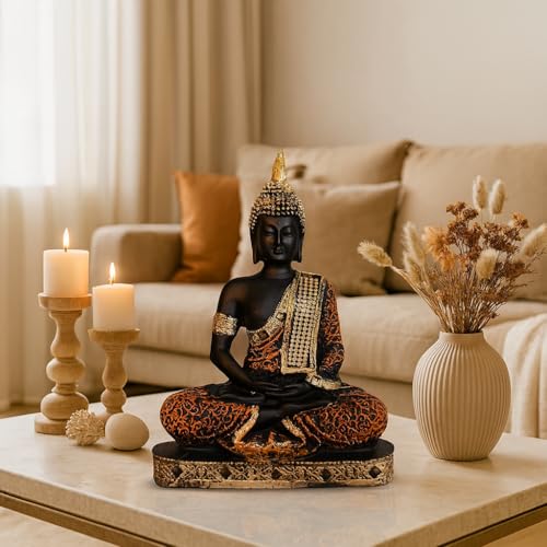 Image of Beautiful Resin Meditating Buddha Statue for Home Decor (Pack of 1, Red & Black)