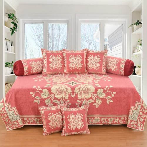 Image of Velvet L Shape Sofa Covers Set - Premium 7 Seater Sofa Slip Protector Covers for Living Room Decor - Exclusive Royal Look Heavy Fabric Slip Protector (Pink, Velvet Diwan Set (1+2+5))