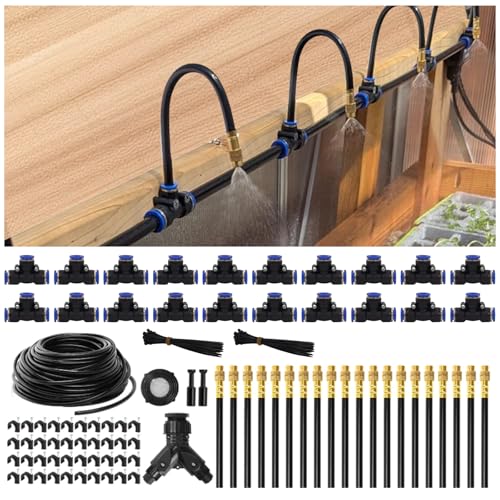 Sistema di irrigazione automatico da giardino regolabile a 360° con 20 ugelli, sistema di irrigazione a goccia per giardino, serra, prati e piante, 20 m