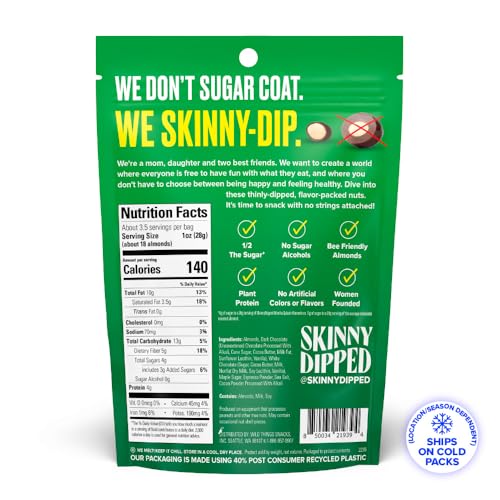 Image of SkinnyDipped Peppermint and Mocha Splash Almonds Variety Pack Bundle, Healthy Snack, Plant Protein, Gluten Free, 3.5 oz Resealable Bags, Pack of 5, Limited Edition