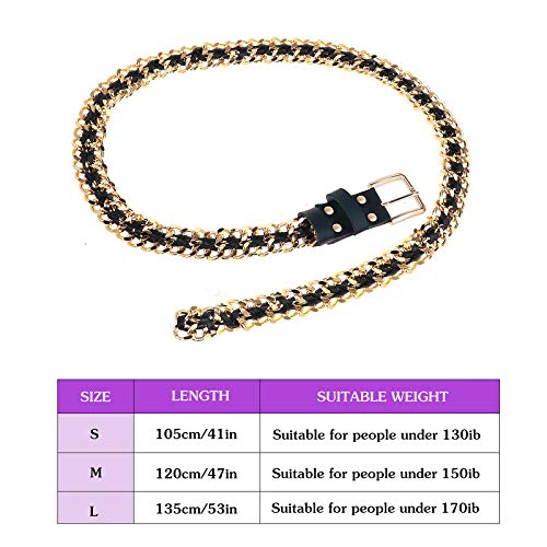 Glamorstar Gold Metal Punk Belts Leather Chain Waist Belt For Women Dresses Gold Black 135Cm/53.1In #TOP5