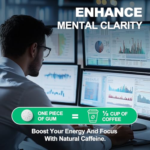 Image of Energy Caffeine Gum (54 Pieces) - Sugar Free with L-theanine + Natural Caffeine + Vitamin B12 & B6 - Nootropic Energy & Focus Supplement for Women & Men - Keto & Vegan, Spearmint Flavor