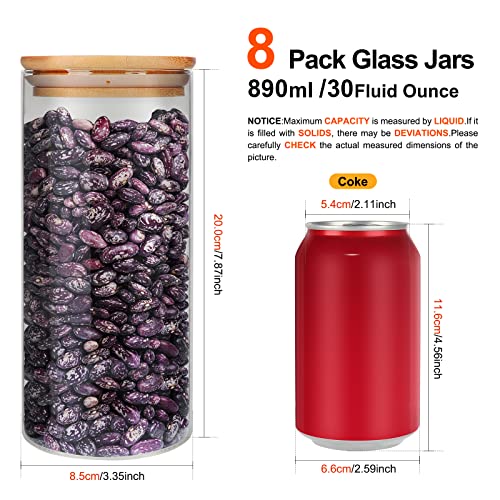 Glass Food Storage Containers Jars with Airtight Bamboo Lid 30 oz 8 pcs, 890 ml Pantry Organization Jar, Glass Terrarium with Lid, Spice, Flour and Sugar Container, Canister Set for Kitchen Counter by DHSBTLS - Used condition - Image 2