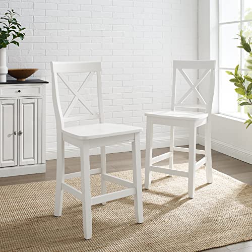 Juego de 2 Butacos de Madera con Espalda en X de Crosley Furniture, Blanco, Altura 24 pulgadas miniatura 2