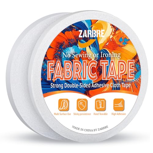 ZARBRE Double-Sided Sticky Fabric Tape (2 Rolls) - No Sewing or Ironing, Gluing - Strong Adhesive Hemming Tape for Clothes, Pants, Curtains, Crafts and DIY Projects (1/4inch+1/2inch)