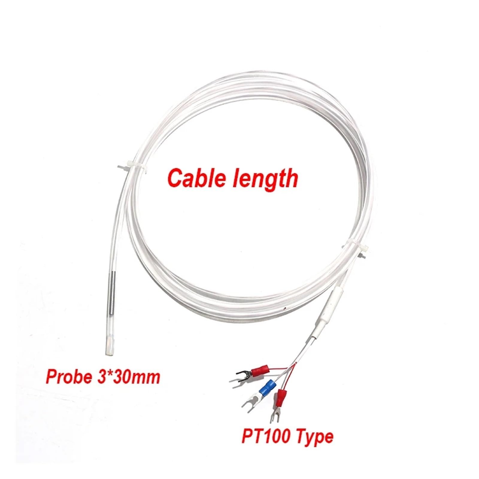 Sensor de termopar tipo PT100/K - Sonda interna acero inoxidable, 3x30 mm, 1-5 M, -50~260 °C (1 unidad)