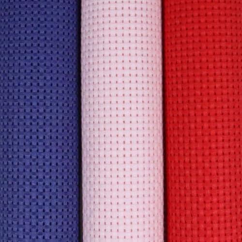 Image of KCS 3 pc of 15 inch x 18 inch(38cmx45cm) 11 Count Cross Stitch Cotton Aida Cloth Needlework Rolled Fabric Box,11CT,Royal Blue+Pink+Red