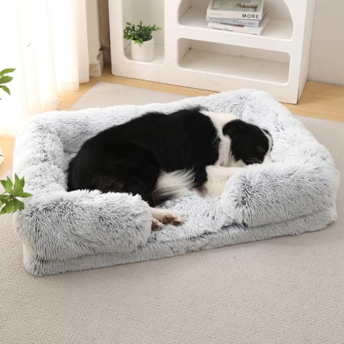 EHOTER - Cama grande para perros ortopédica, camas para perros grandes, cama para perros extraíble y lavable, funda protectora para sofá, bordes elevados, almohada antiestrés suave y blanda para