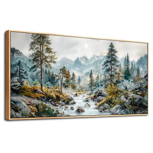ERQINHUA Large Canvas Wall Decor For Bedroom Wall Art For Living Room Office Decor Forest Tree Paintings Rivulet View landscape Wall Pictures Printing Artwork Modern Home Decor Wood Framed 30x60 In