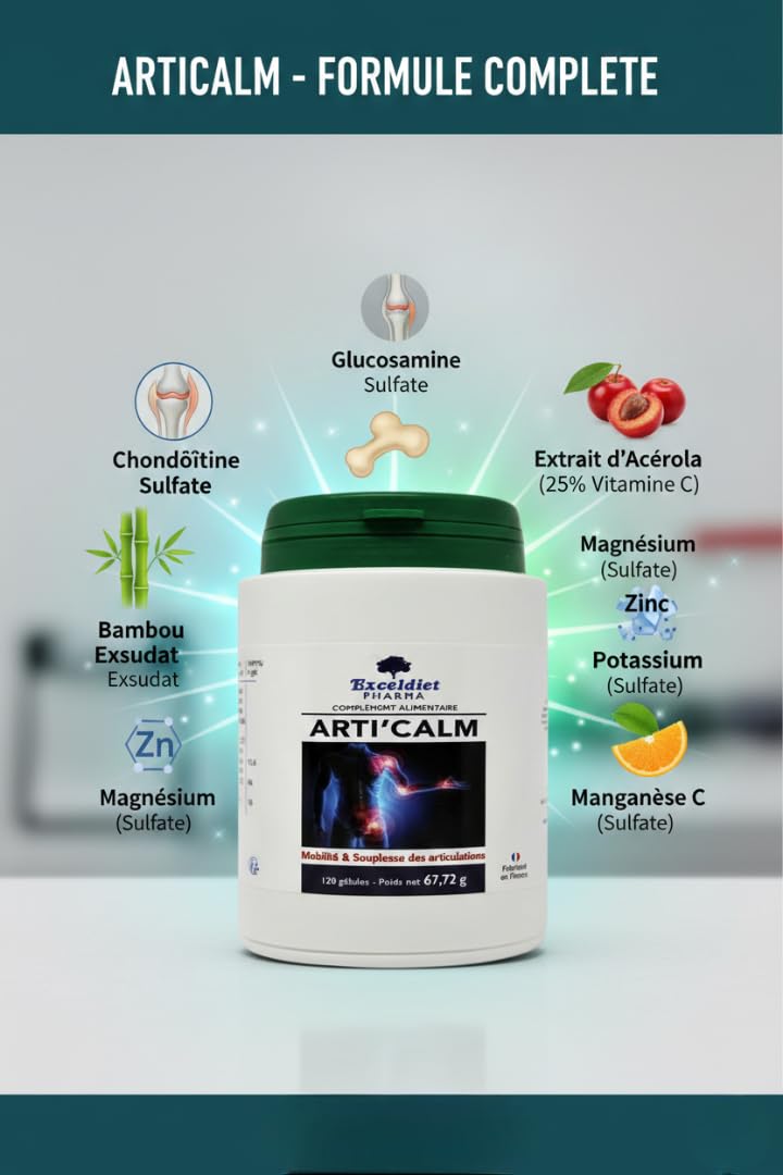 Glucosamine Sulfate - Collagène Marin - Douleur Articulaire Musculaire - Chondroïtine - Protection des Cartilages - Articalm 120