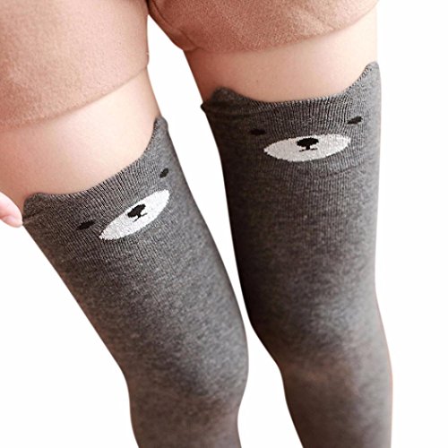 Clearance Women Winter Cartoon Cat Bear Panda Knitted Over Knee Long Boot Thigh-High Warm Socks (Dark Gray)