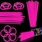 100 pk 8' Pink Glow Sticks Bulk Party Favors, Light up Glow Necklaces & Bracelets in the Dark Party Supplies For Christmas Valentine Halloween Birthday Neon Party (100 * Pink)
