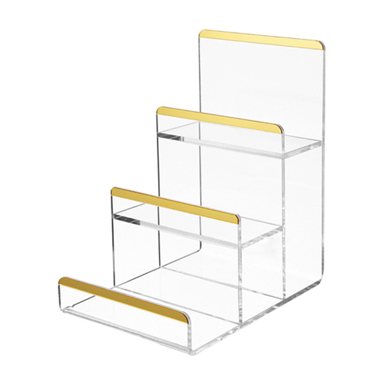 Jazuaiao Staircase Jewelry Display Stand with Golden Border for Shop Counter Exhibition Arrangement Acrylic Jewelry Risers for Stores